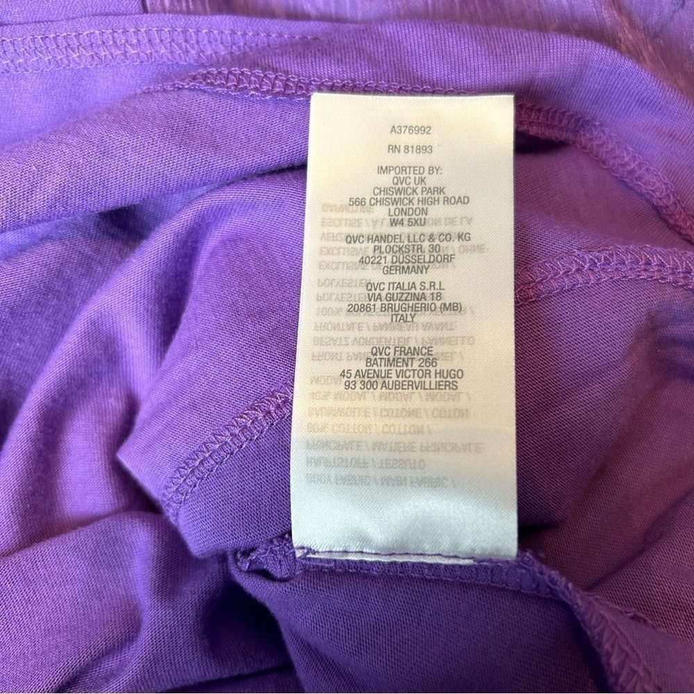 LOGO by Lori Goldstein Purple Short Sleeve High Low Lace Accent Top Sz.XS - Picture 15 of 16